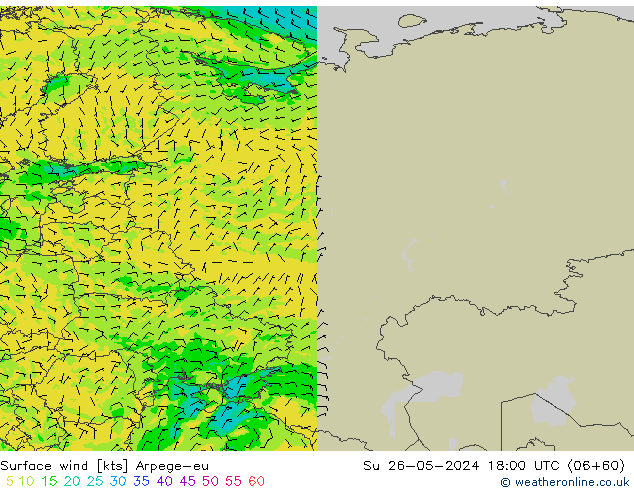 wiatr 10 m Arpege-eu nie. 26.05.2024 18 UTC