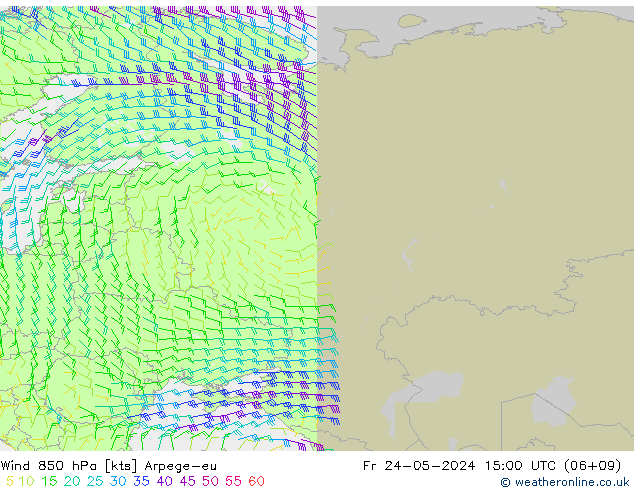 Rüzgar 850 hPa Arpege-eu Cu 24.05.2024 15 UTC