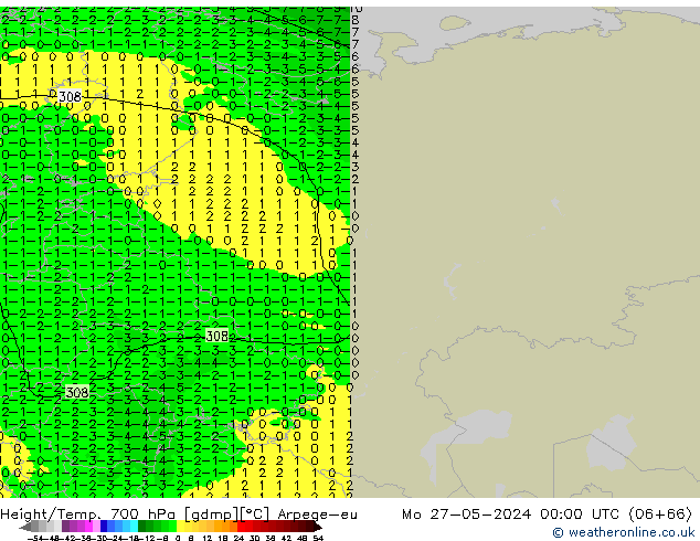 Height/Temp. 700 hPa Arpege-eu Po 27.05.2024 00 UTC