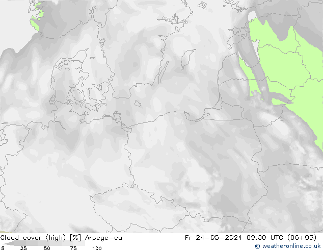 Cloud cover (high) Arpege-eu Fr 24.05.2024 09 UTC