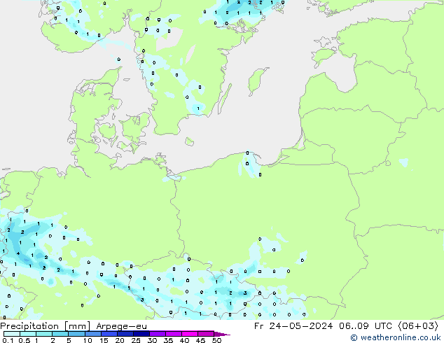 Precipitazione Arpege-eu ven 24.05.2024 09 UTC