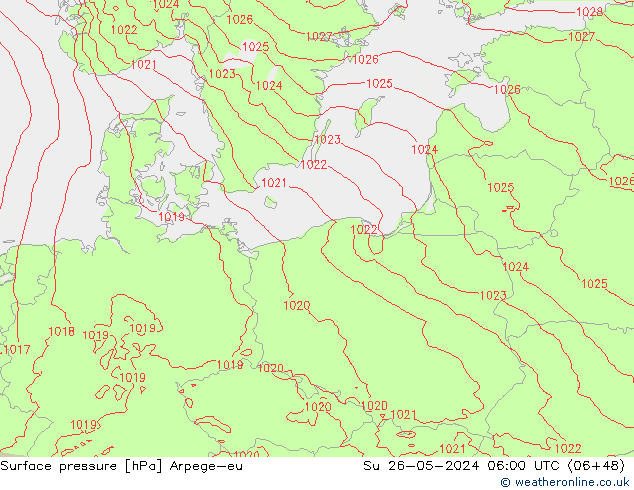 Pressione al suolo Arpege-eu dom 26.05.2024 06 UTC