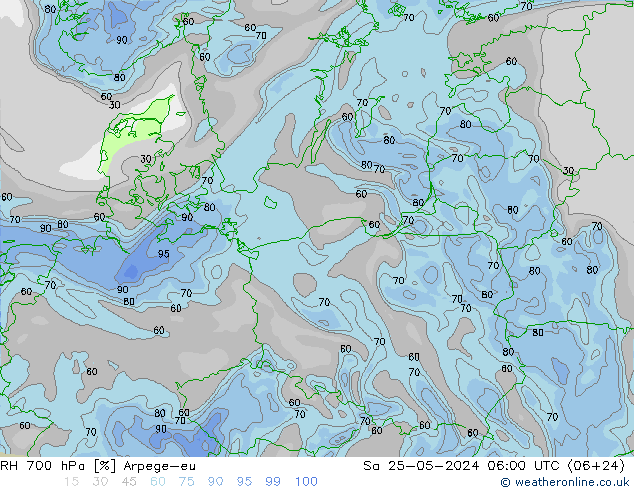 RH 700 hPa Arpege-eu  25.05.2024 06 UTC