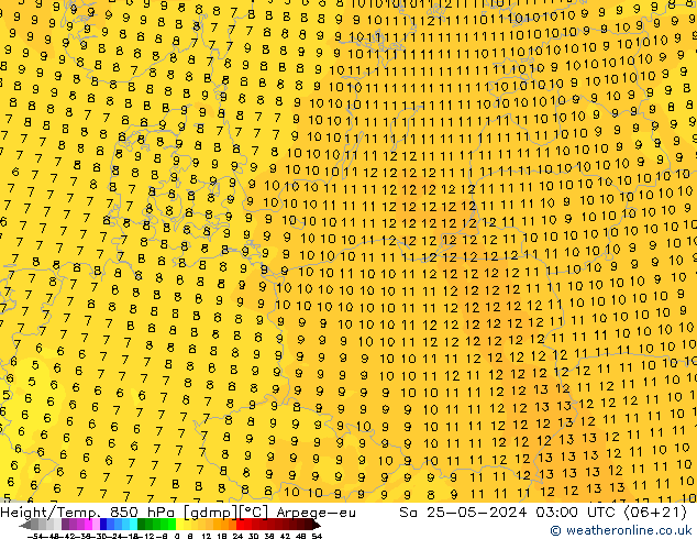 Height/Temp. 850 hPa Arpege-eu Sáb 25.05.2024 03 UTC