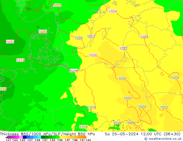 Thck 850-1000 hPa Arpege-eu so. 25.05.2024 12 UTC