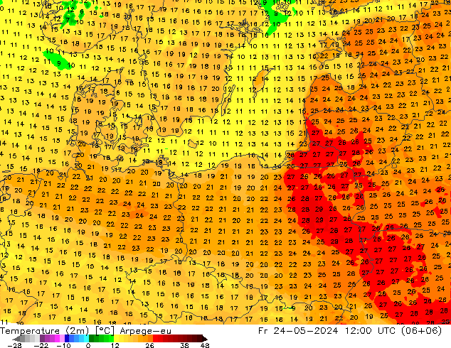 Temperatura (2m) Arpege-eu Sex 24.05.2024 12 UTC