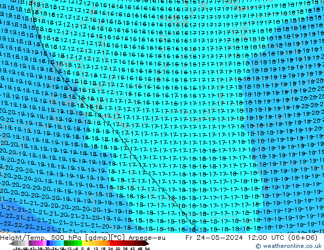 Yükseklik/Sıc. 500 hPa Arpege-eu Cu 24.05.2024 12 UTC