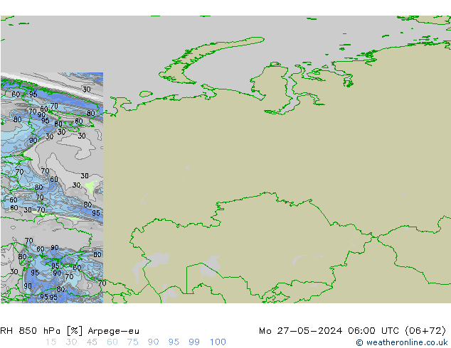 RH 850 hPa Arpege-eu lun 27.05.2024 06 UTC