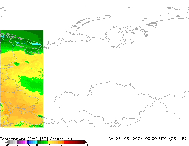 карта температуры Arpege-eu сб 25.05.2024 00 UTC