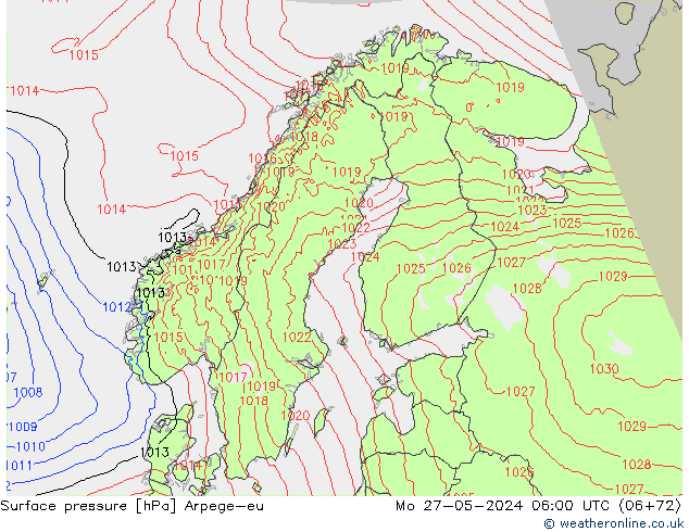 Surface pressure Arpege-eu Mo 27.05.2024 06 UTC