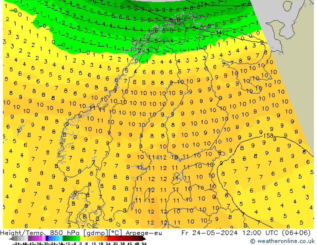 Geop./Temp. 850 hPa Arpege-eu vie 24.05.2024 12 UTC