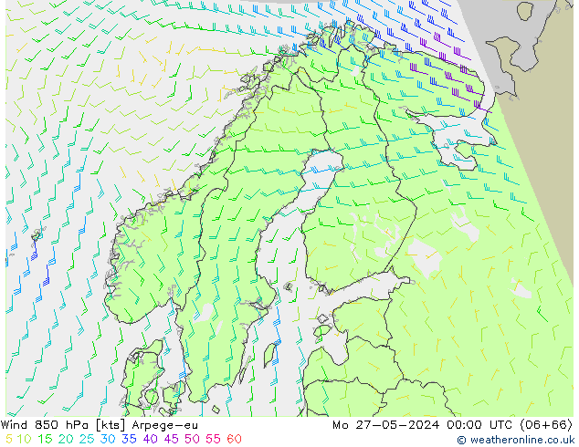 Wind 850 hPa Arpege-eu Mo 27.05.2024 00 UTC