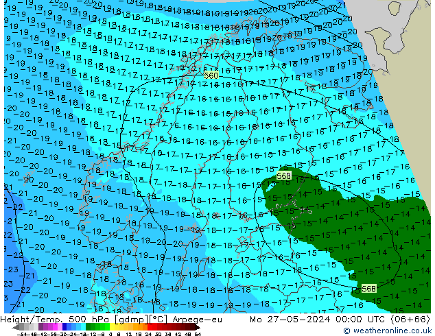 Height/Temp. 500 hPa Arpege-eu Mo 27.05.2024 00 UTC