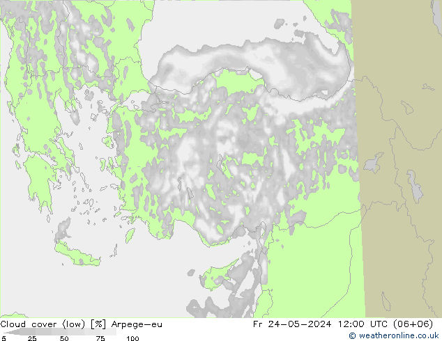 Bewolking (Laag) Arpege-eu vr 24.05.2024 12 UTC