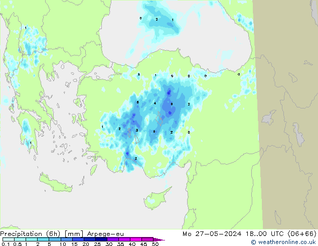 Precipitation (6h) Arpege-eu Mo 27.05.2024 00 UTC