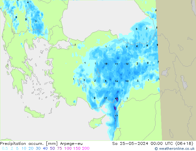 Precipitation accum. Arpege-eu сб 25.05.2024 00 UTC