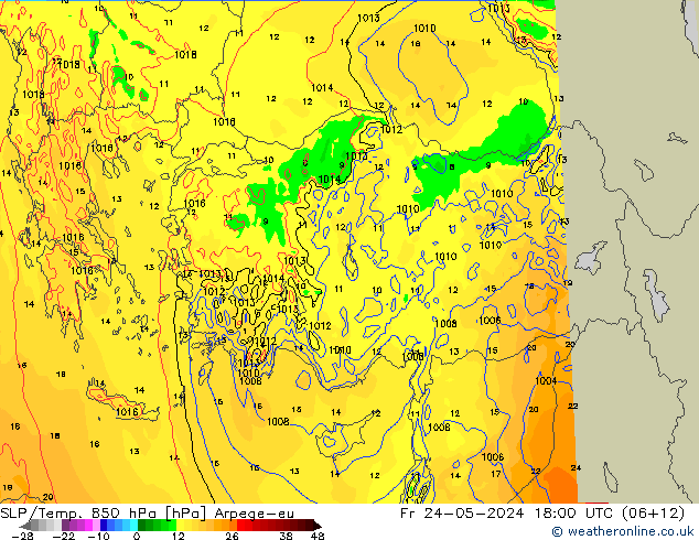 SLP/Temp. 850 hPa Arpege-eu pt. 24.05.2024 18 UTC