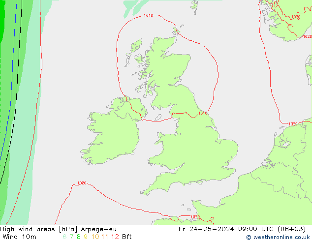 High wind areas Arpege-eu Pá 24.05.2024 09 UTC