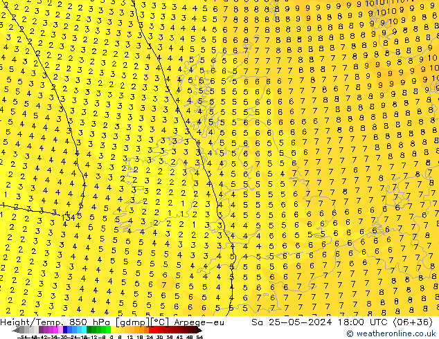 Géop./Temp. 850 hPa Arpege-eu sam 25.05.2024 18 UTC