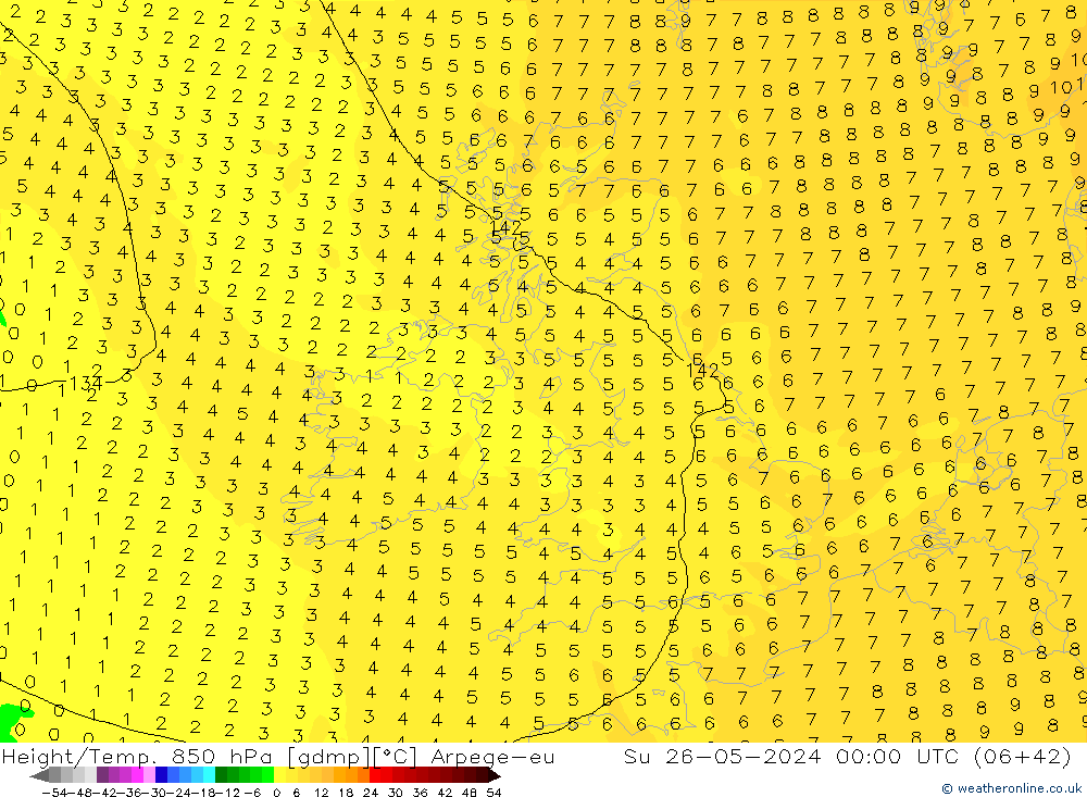 Height/Temp. 850 hPa Arpege-eu Su 26.05.2024 00 UTC