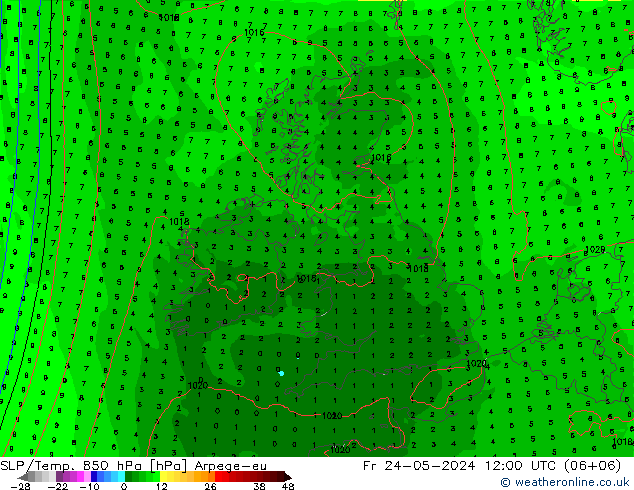 SLP/Temp. 850 hPa Arpege-eu pt. 24.05.2024 12 UTC