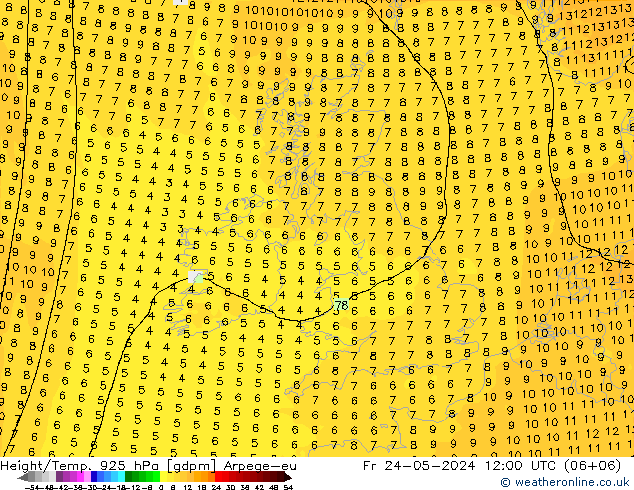 Hoogte/Temp. 925 hPa Arpege-eu vr 24.05.2024 12 UTC