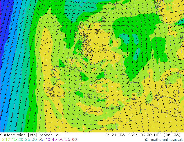 Surface wind Arpege-eu Fr 24.05.2024 09 UTC