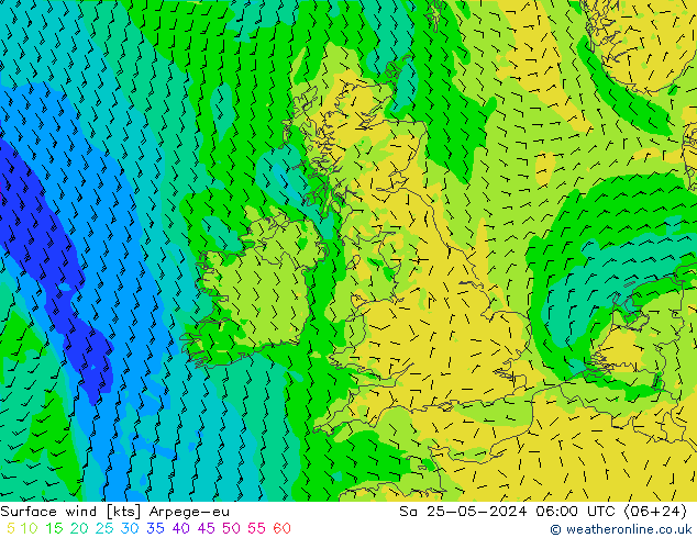 Surface wind Arpege-eu So 25.05.2024 06 UTC