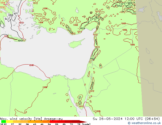 Max. wind velocity Arpege-eu  26.05.2024 12 UTC