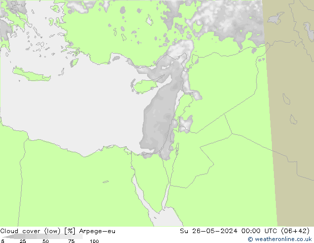 Cloud cover (low) Arpege-eu Su 26.05.2024 00 UTC