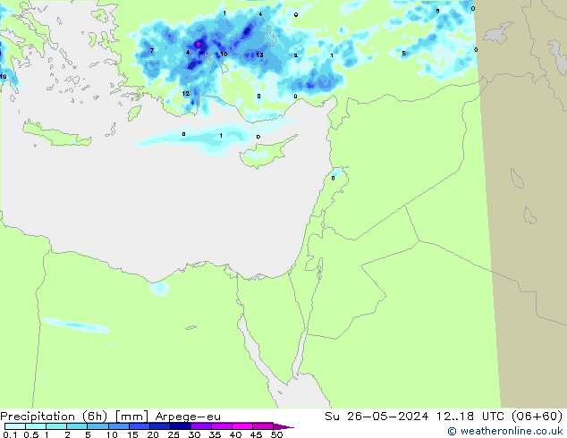 Precipitation (6h) Arpege-eu Su 26.05.2024 18 UTC