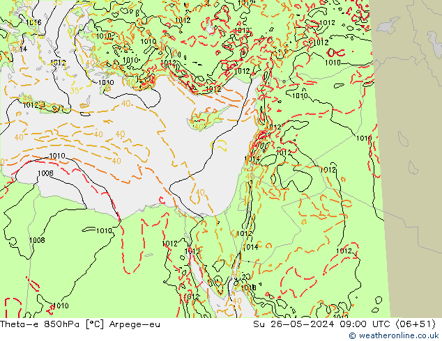 Theta-e 850hPa Arpege-eu Su 26.05.2024 09 UTC