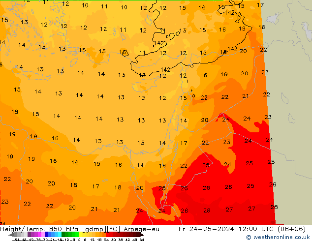 Géop./Temp. 850 hPa Arpege-eu ven 24.05.2024 12 UTC