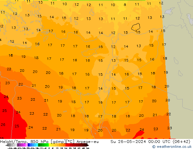 Géop./Temp. 850 hPa Arpege-eu dim 26.05.2024 00 UTC