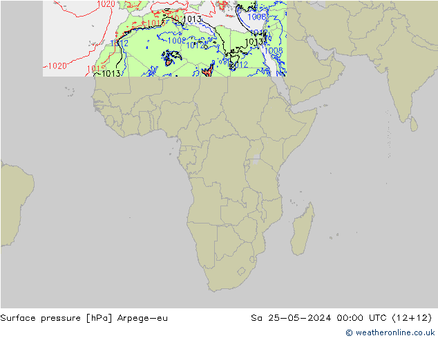 Pressione al suolo Arpege-eu sab 25.05.2024 00 UTC