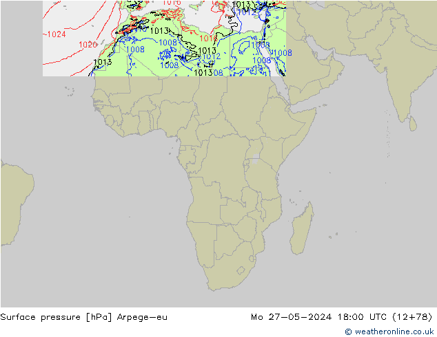 Atmosférický tlak Arpege-eu Po 27.05.2024 18 UTC