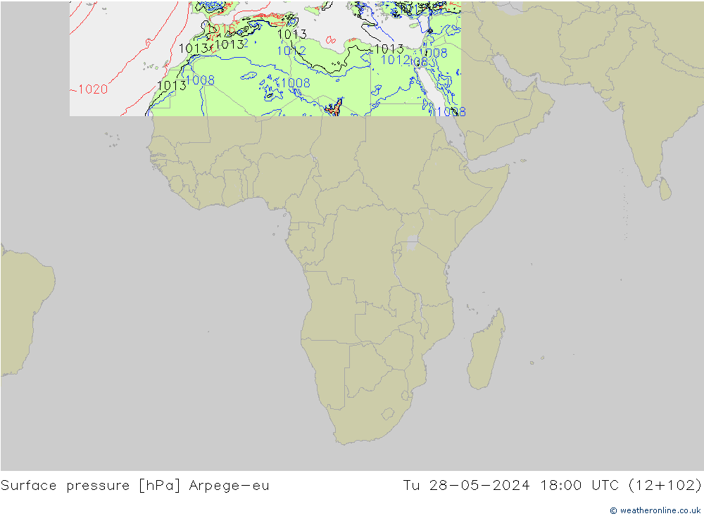 Surface pressure Arpege-eu Tu 28.05.2024 18 UTC