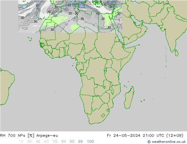 RH 700 hPa Arpege-eu Fr 24.05.2024 21 UTC