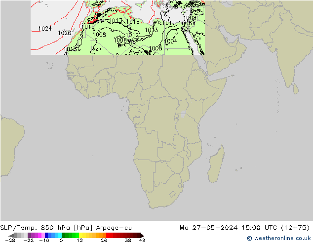 SLP/Temp. 850 hPa Arpege-eu pon. 27.05.2024 15 UTC