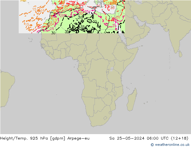 Height/Temp. 925 гПа Arpege-eu сб 25.05.2024 06 UTC