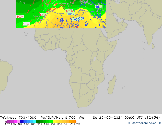 Schichtdicke 700-1000 hPa Arpege-eu So 26.05.2024 00 UTC