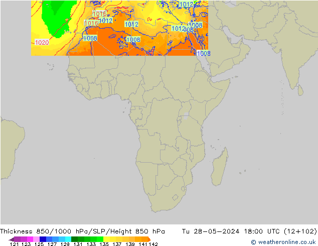 Thck 850-1000 hPa Arpege-eu Út 28.05.2024 18 UTC