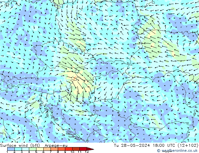 wiatr 10 m (bft) Arpege-eu wto. 28.05.2024 18 UTC