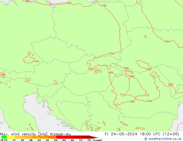 Maks. Rüzgar Hızı Arpege-eu Cu 24.05.2024 18 UTC