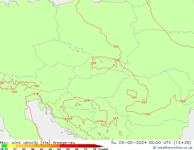 Max. wind velocity Arpege-eu Su 26.05.2024 00 UTC