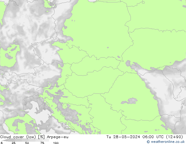 nízká oblaka Arpege-eu Út 28.05.2024 06 UTC