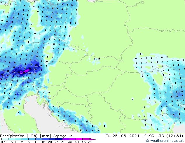 Yağış (12h) Arpege-eu Sa 28.05.2024 00 UTC