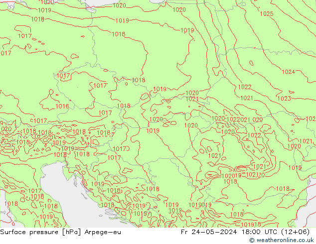 Atmosférický tlak Arpege-eu Pá 24.05.2024 18 UTC