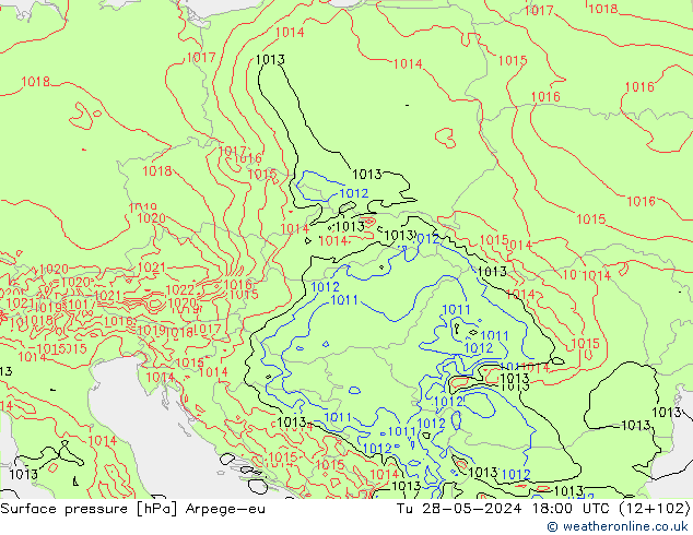 Atmosférický tlak Arpege-eu Út 28.05.2024 18 UTC