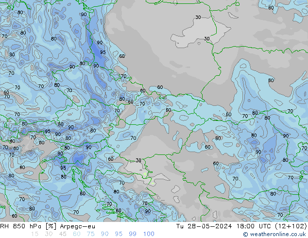 RH 850 hPa Arpege-eu  28.05.2024 18 UTC